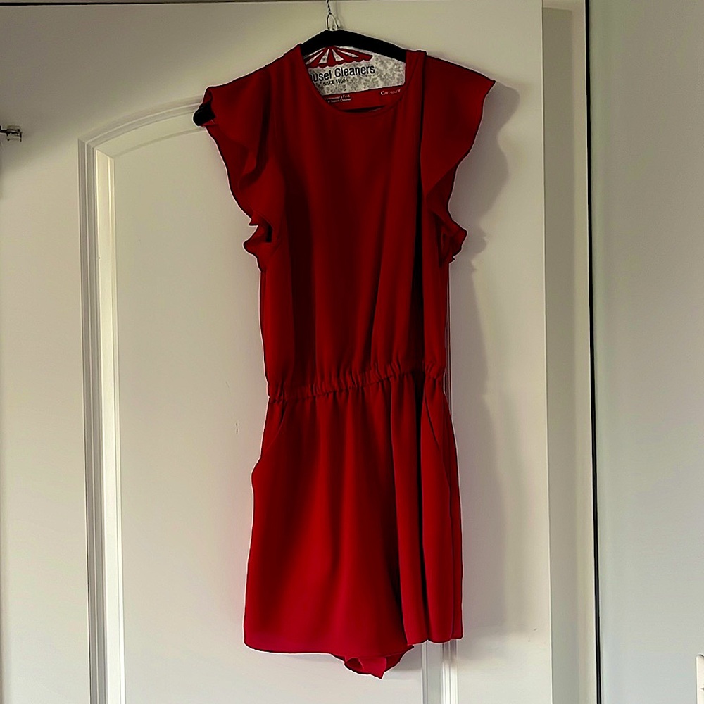 Red Wilfred ruffle shoulder romper size small